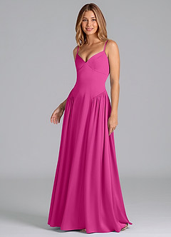 Azazie Kirby Final Sale Fuchsia A-Line Stretch Satin Dress image4