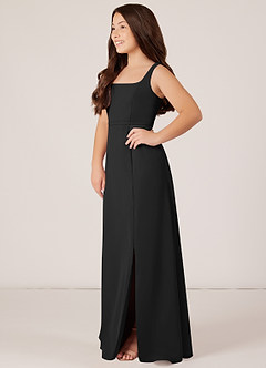 Azazie Renee Junior Vestido de Negro de Gasa de Corte En A con Corte Lateral image3