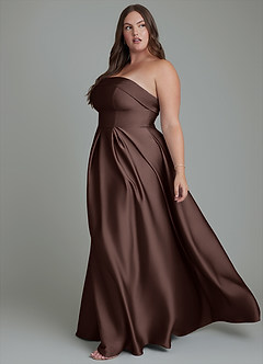 Azazie Lucienne Bridesmaid Dresses Ganache A-Line Strapless Stretch Satin Convertible Dress image12