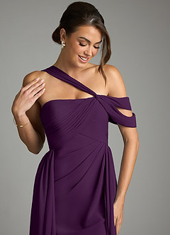 Azazie Kassandra 신부 들러리 드레스 A라인 오프 더 숄더 쉬폰 바닥 길이 드레스 image2