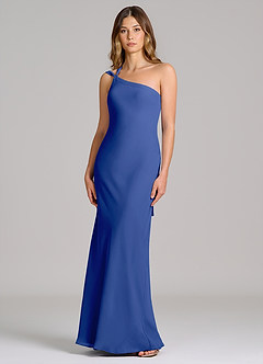 Azazie Monroe 신부 들러리 드레스 쉬스 한쪽 어깨 쉬폰 바닥 길이 드레스 image1