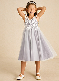 Azazie Sunnie Flower Girl Dresses Dusk A-Line Lace Tulle Dress image4