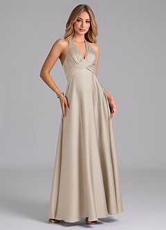 Azazie Tessie Jurken voor bruidsmeisjes Jurk van Stretch Satijn met A-Lijn Geplooid Vorst image5