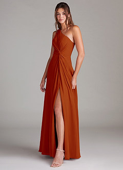 Azazie Brooke Bridesmaid Dresses Paprika A-Line One Shoulder Chiffon Dress image5