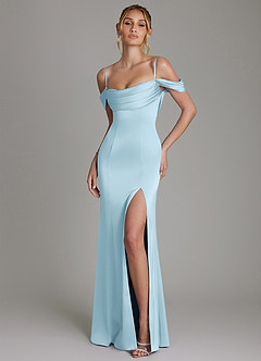 Azazie Nira Sky Blue Stretch Satin Bridesmaid Dresses | Azazie