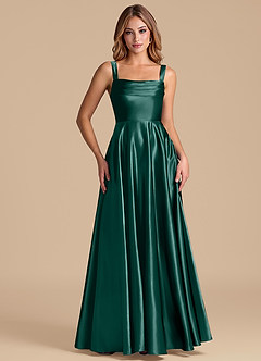 Azazie Shaude Bridesmaid Dresses Pine A-Line Pleated Metallic Satin Dress image5