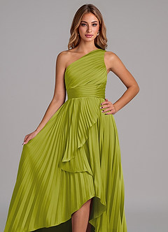 Azazie Lyrica Bridesmaid Dresses Lemongrass A-Line One Shoulder Stretch Satin Dress image4
