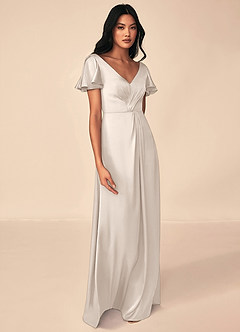 Azazie Soren Bridesmaid Dresses White Alabaster A-Line Pleated Stretch Satin Dress image4