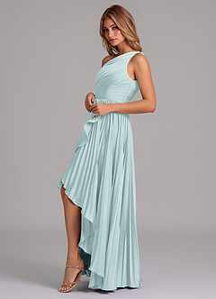 Azazie Lyrica Robes de demoiselle d'honneur Robe Trapèze en Satin extensible Une épaule Brume image5