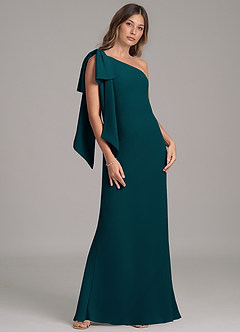 Azazie Capri Bridesmaid Dresses Pine A-Line One Shoulder Chiffon Dress image4