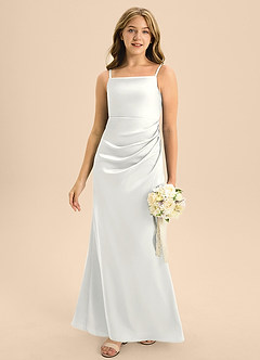 Azazie Renna Junior Linia A Pofałdowany Satyna elastyczna Długość podłogi Młodsza druhna Sukienka image3