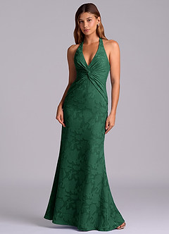 Azazie Valerie Final Sale Dark Green Mermaid Pleated Floral Burnout Dress image3
