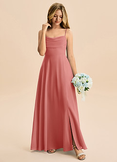 Azazie Bear Junior A라인 주름진 쉬폰 플로어 길이 주니어 신부 들러리 드레스 image3