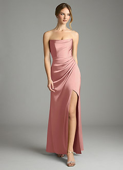 Azazie Leonis Bridesmaid Dresses Rosette Mermaid Pleated Stretch Satin Convertible Dress image5