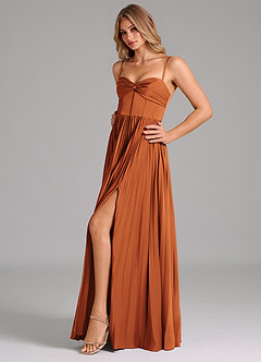 Azazie Tyla Bridesmaid Dresses Cinnamon A-Line Sweetheart Neckline Stretch Satin Dress image6