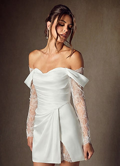 Azazie Alesya Wedding Dresses Diamond White A-Line Sweetheart Neckline Lace Dress image3