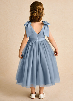Azazie Serene Flower Girl Dresses Dusty Blue Ball-Gown Bow Matte Satin Dress image6
