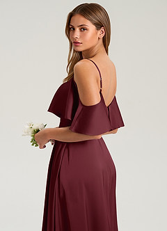 Azazie Jean Vestidos de damas de honor Vestido de Cabernet de Satén Elástico de Corte en A con Vestidos sin tirantes image7