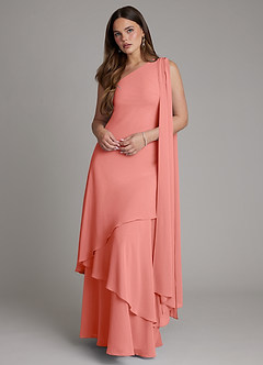 Azazie Monique Robes de demoiselle d'honneur Robe Trapèze en Mousseline de soie Une épaule Rose Saumon image1