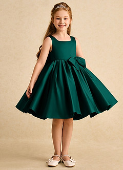 Azazie Jessie Flower Girl Dresses Pine A-Line Bow Matte Satin Dress image4