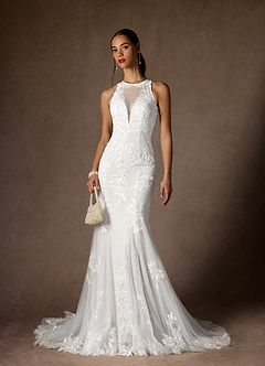 Azazie Sheila Wedding Dresses Diamond White Mermaid Sequins Tulle Dress image5