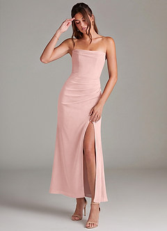 Azazie Leonis Bridesmaid Dresses Powder Pink Mermaid Strapless Chiffon Convertible Dress image1