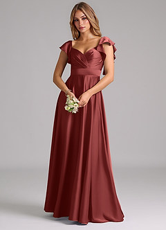 Azazie Leilani Bridesmaid Dresses Terracotta A-Line Ruched Stretch Satin Dress image7