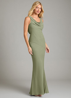 Azazie Rylina Vestidos de damas de honor Vestido de Pistacho de Gasa de Corte Sirena con Plisado image5