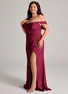 Azazie Johana Bridesmaid Dresses Burgundy Mermaid Off the Shoulder Stretch Satin Convertible Dress image12
