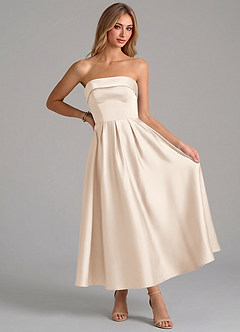 Azazie Lucienne Abiti da Damigella Abito A-Line in Raso Elasticizzato Plissettato Alabastro Bianco image5