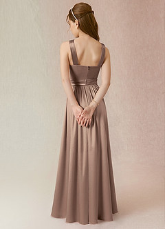 Azazie Jiya Junior Taupe A-Line Pleated Metallic Satin Dress image2