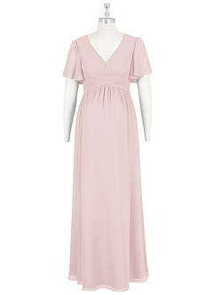 Azazie Verna Maternity Bridesmaid Dresses A-Line V-Neck Ruched Chiffon Floor-Length Dress image7