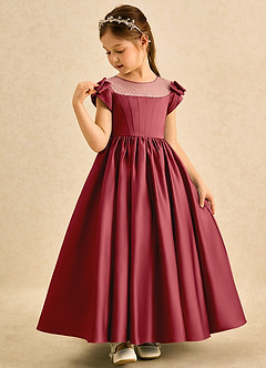 Azazie Toffee Abiti da Ragazza di Fiori Abito Stile Principessa in Raso Opaco Fiocco Melograno image4