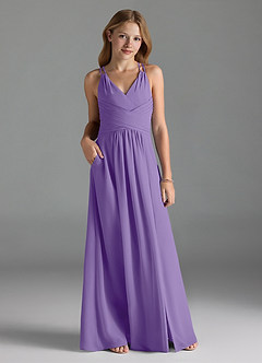Azazie Farren Junior A-Linie Plissee Chiffon Kleid Tahiti image3