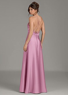 Azazie Eris Bridesmaid Dresses Candy Pink A-Line Pleated Stretch Satin Dress image2