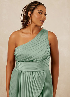 Christian Siriano Bridal for Azazie 1008 Bridesmaid Dresses Agave A-Line One Shoulder Stretch Satin Dress image12