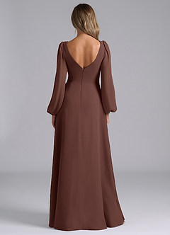 Azazie Liah Bridesmaid Dresses Espresso A-Line Long Sleeve Chiffon Dress image6
