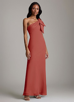 Azazie Yuanna Bridesmaid Dresses Terracotta Mermaid One Shoulder Chiffon Dress image4