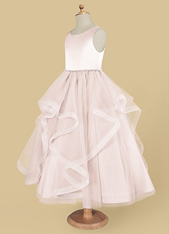 Azazie Sofia Robe Demoiselle D'honneur Fillette Robe Trapèze en Tulle Perlé Rose Pétale image7