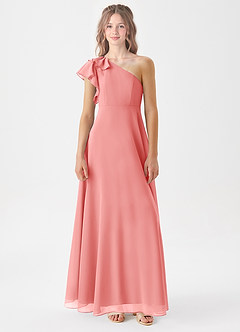 Azazie Arabella Junior Coral A-Line Ruched Chiffon Dress image3