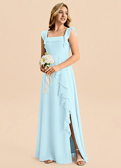 Azazie Nori Junior A-Linie Gestreift Chiffon Kleid Wolke Blau image4