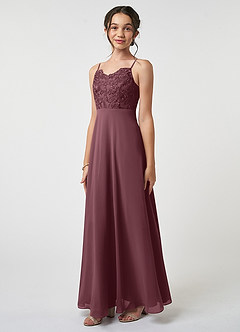 Azazie Sonya Junior Sangria A-Line Lace Chiffon Dress image1