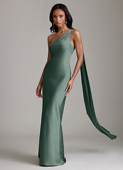 Azazie Galinda Brudtärnklänningar Klä av Sjöjungfru i Stretch Satin Ena axeln Havsmossa image1