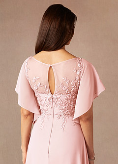 Azazie Faviola Mother of the Bride Dresses Blushing Pink A-Line Boatneck sequins Chiffon Dress image5