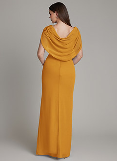 Azazie Hadley Robes de demoiselle d'honneur Robe Sirène en Mousseline de soie Plissée Caramel écossais image1