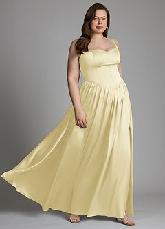 Azazie Francis Bridesmaid Dresses Lemon Sorbet A-Line Corset Stretch Satin Dress image13