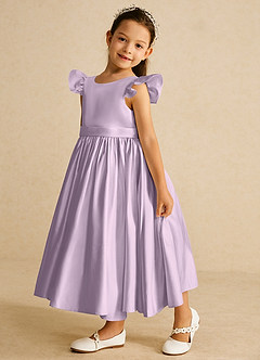 Azazie Violeta vestidos de niña de las flores Vestido de Lila Esmerilada de Satin Mate de Princesa con Lazo image5