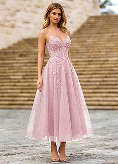 Clementinia Pink Sequin Embroidery Lace Beading Tulle Corset Maxi Dress image3