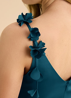 Azazie Gumdrop Junior Ink Blue Empire Pleated Stretch Satin Dress image8