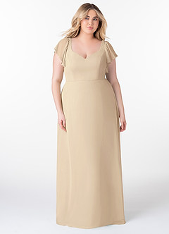 Azazie Syenna Bridesmaid Dresses Champagne A-Line Ruched Chiffon Dress image6